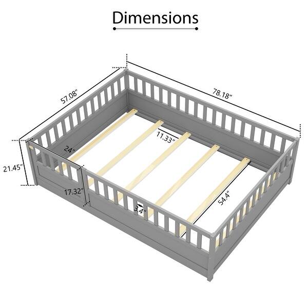dimension image slide 10 of 11, Wood Montessori Floor Bed with Super High Security Barrier, Door and Support Slats