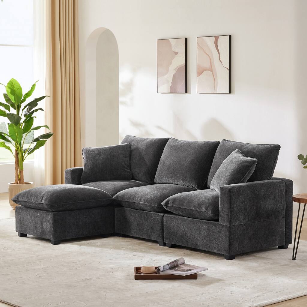 84" Modular Chenille 4-Seat Sectional Sofa Set with Ottoman and 2 Pillows, Ideal for Living Room or Office