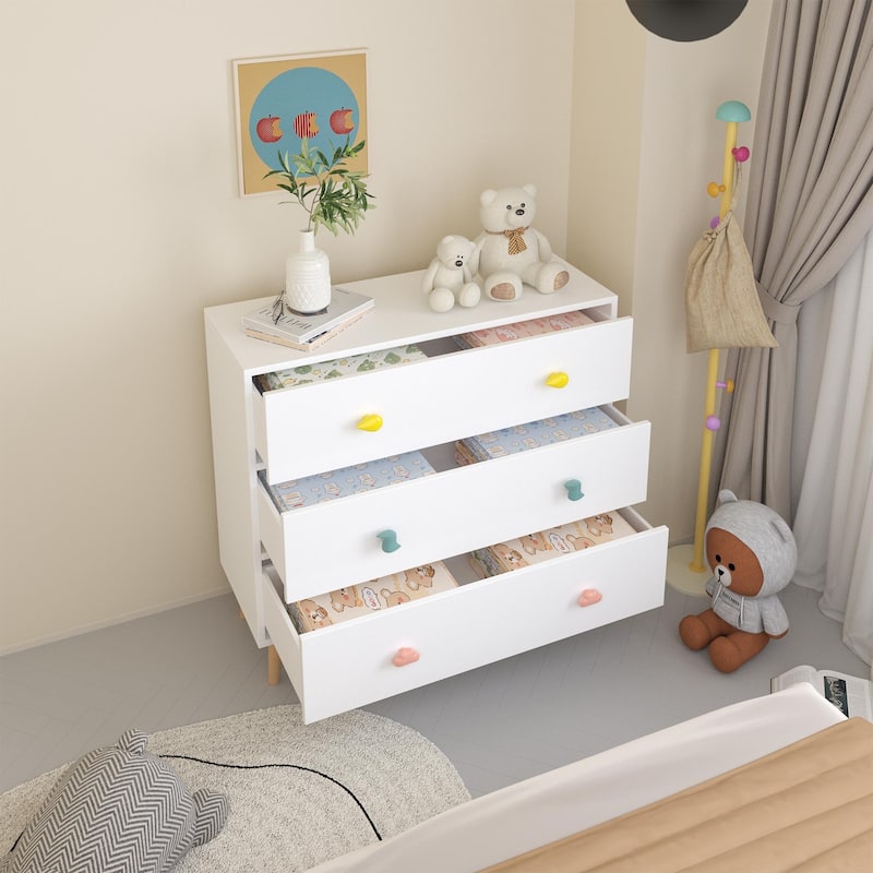 Anmytek Kids 3 Drawer Chest with Pastel Drawers Cartoon Handles Nursery and Playroom Storage