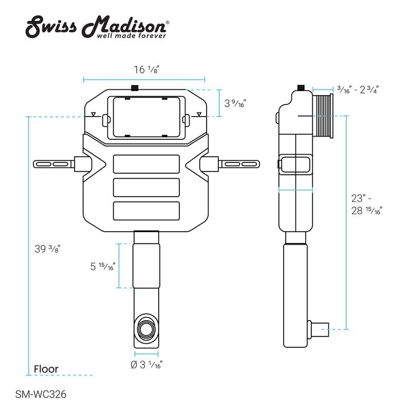 Swiss Madison 2 x 6 Concealed In-Wall Toilet Tank Carrier System for Back to Wall Toilet - White