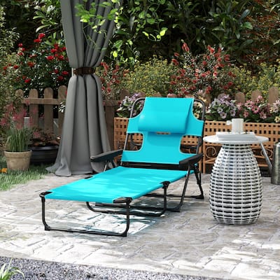 Outsunny Outdoor Chaise Lounge Chair with 4-level Reclining Back, Outdoor Tanning Chair with Reading Hole