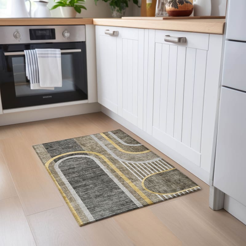 Machine Washable Indoor/ Outdoor Chantille Mid Century Modern Rug - Taupe - 1'8" x 2'6"