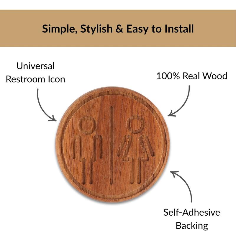 Wooden Restroom Door Sign - 4"L x 0.5"W x 4"H