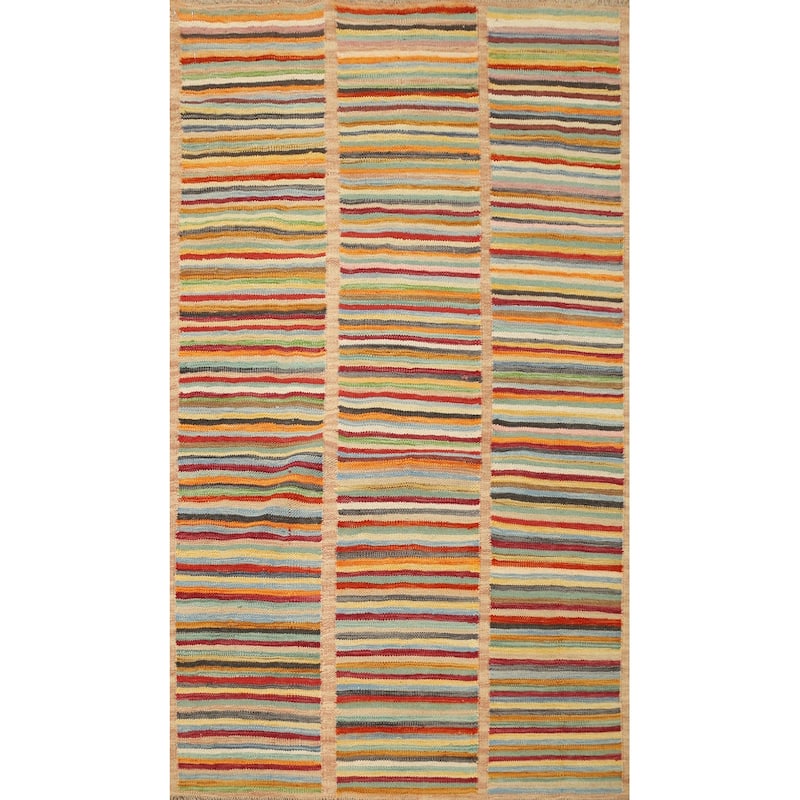 Hand Woven Oriental 100% Wool Carpet Southwestern Modern Multi-Colored Kilim Area Rug - 4' 10'' X 3' 3''