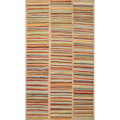 Hand Woven Oriental 100% Wool Carpet Southwestern Modern Multi-Colored Kilim Area Rug - 4' 10'' X 3' 3''