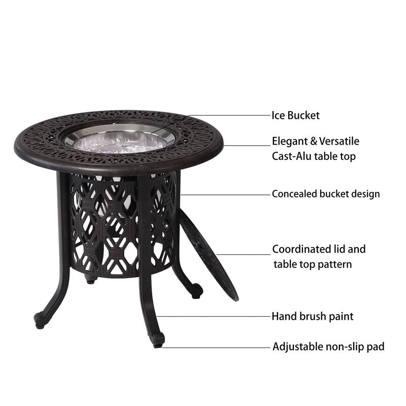 Bronze Outdoor Ice Bucket Side Table with 304 Stainless Steel Insert for Patio and Poolside - 21”Dia x 19.7”H