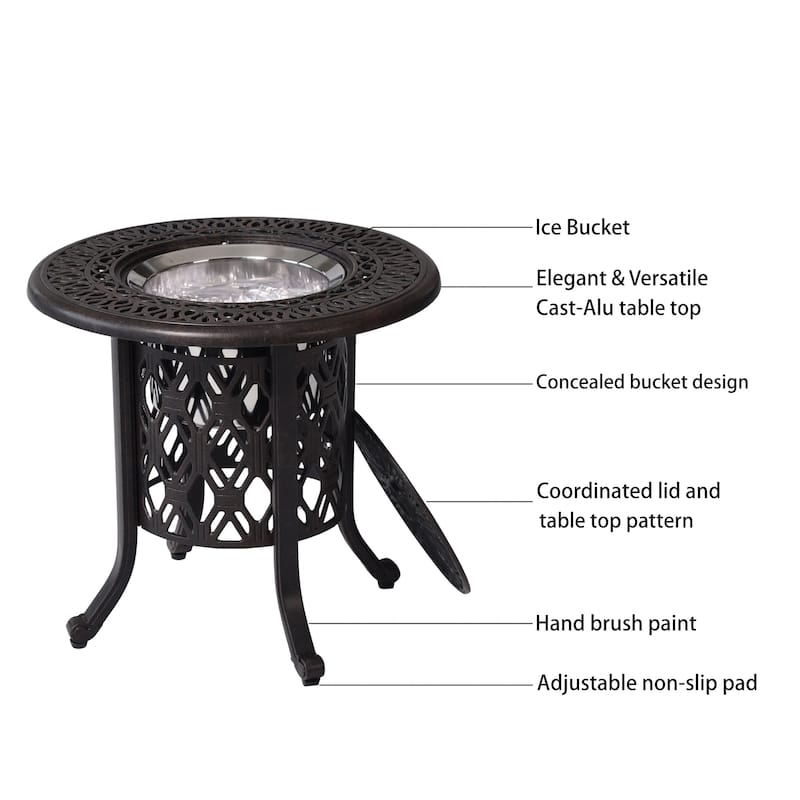 Roomfitters Hand Brushed Patina/Bronze Cast Aluminum, Food Grade 304 Stainless Steel Ice Bucket/Pail Table Set