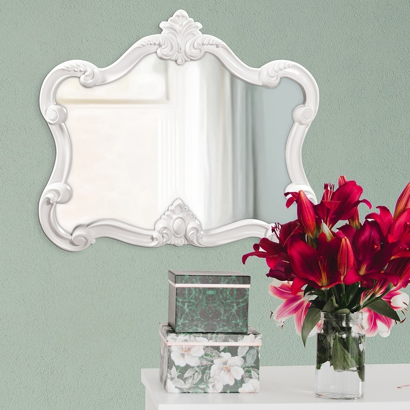 Allan Andrews Veruca Glossy White Framed Accent Wall Mirror - 28" H x 32" W x 2" D