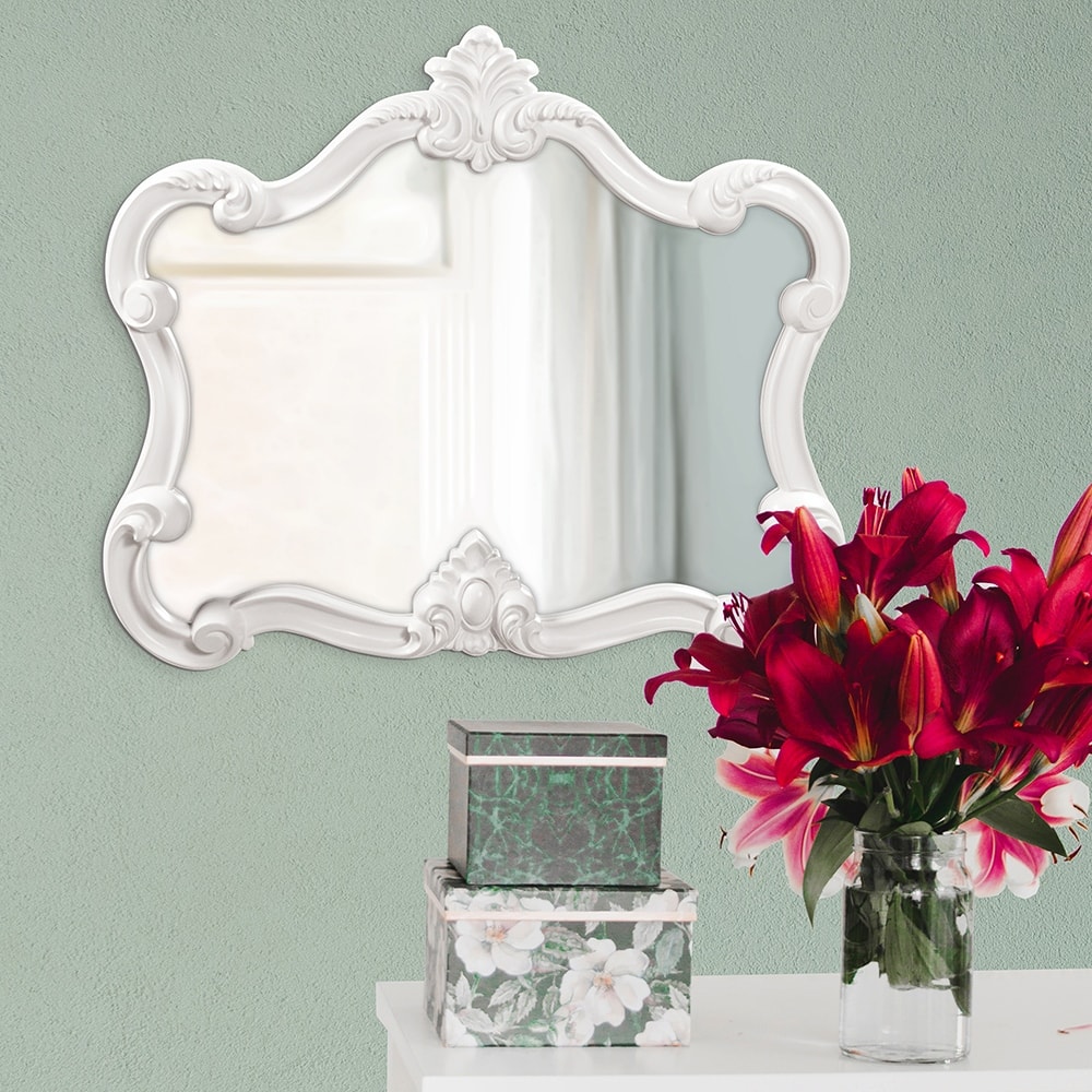 slide 2 of 8, Allan Andrews Veruca Glossy White Framed Accent Wall Mirror - 28" H x 32" W x 2" D