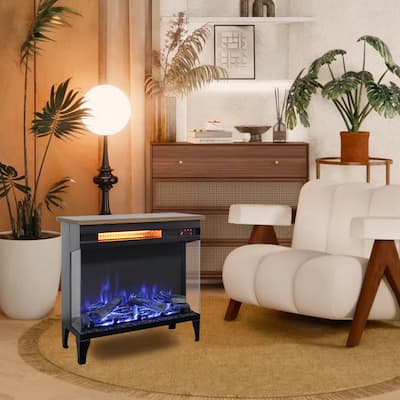 24" Three Sided Glass Electric Fireplace with Feet