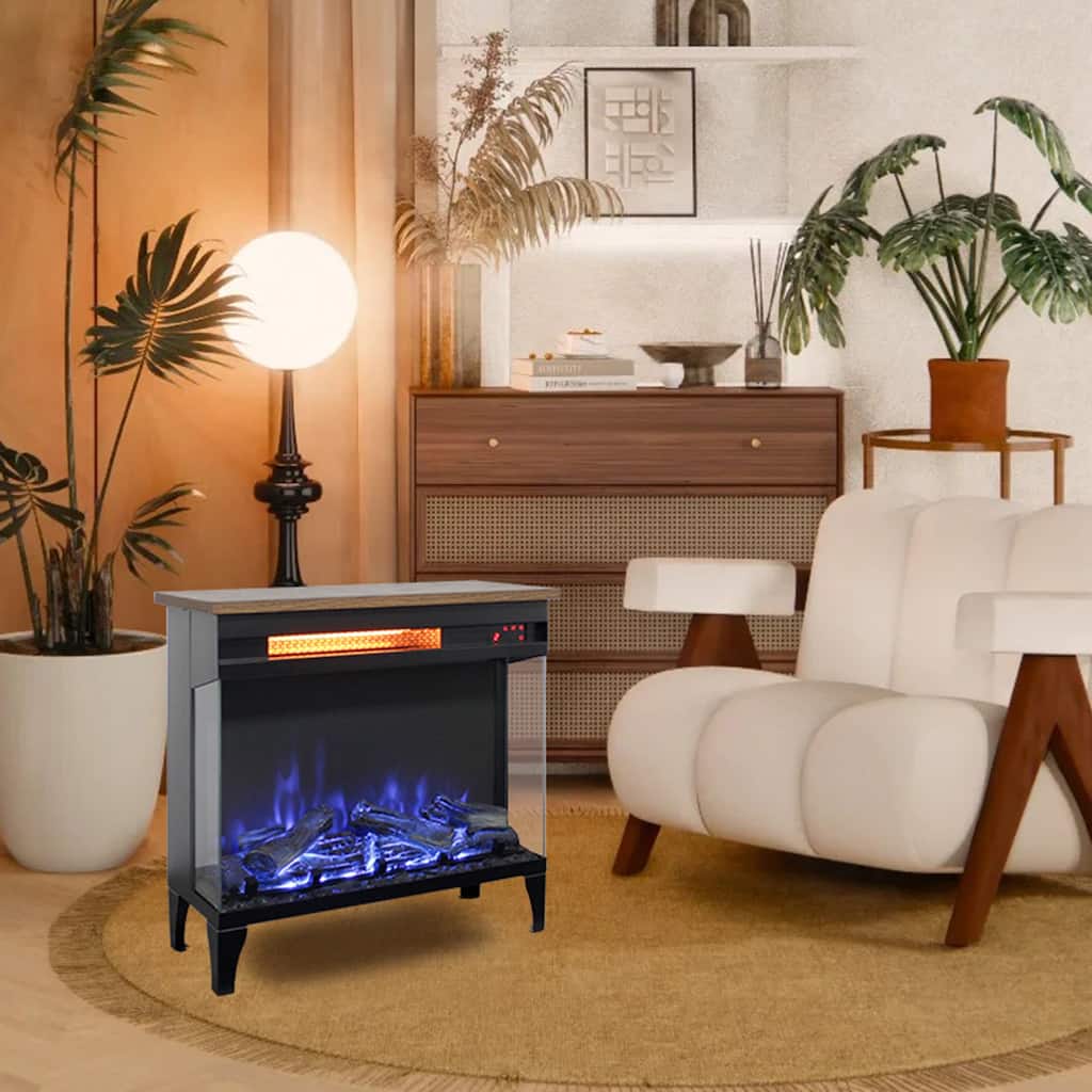 24" Three Sided Glass Electric Fireplace with Feet
