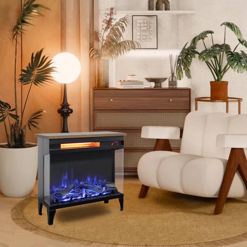 24 Inch Three Sided Glass Electric Fireplace With Feet