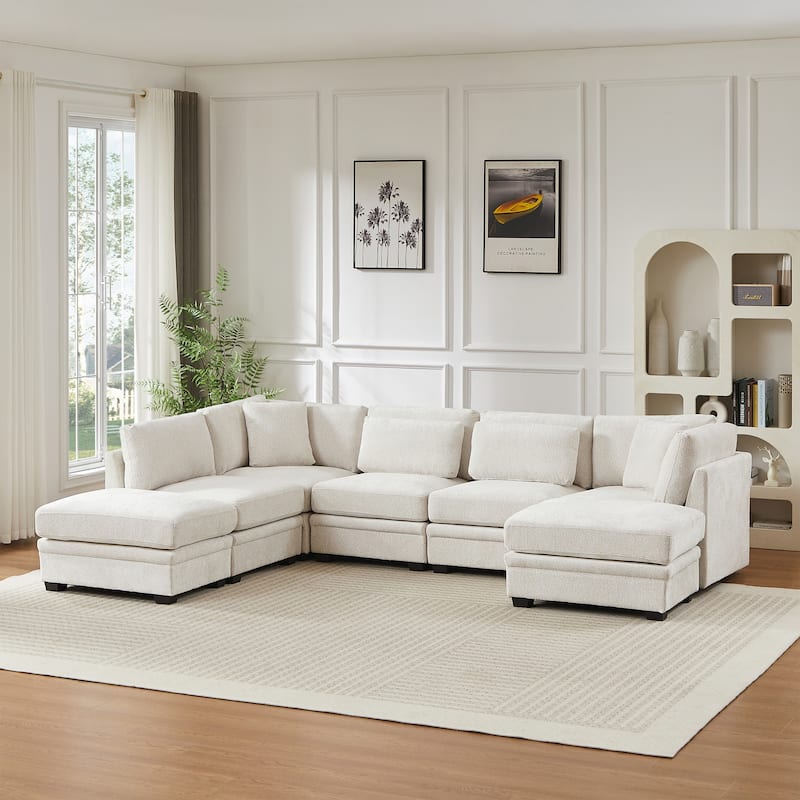 Christopher Knight Home - Modular Comfort Reversible Fabric Sectional Sofa with Ottoman, Beige (7-Piece Set)