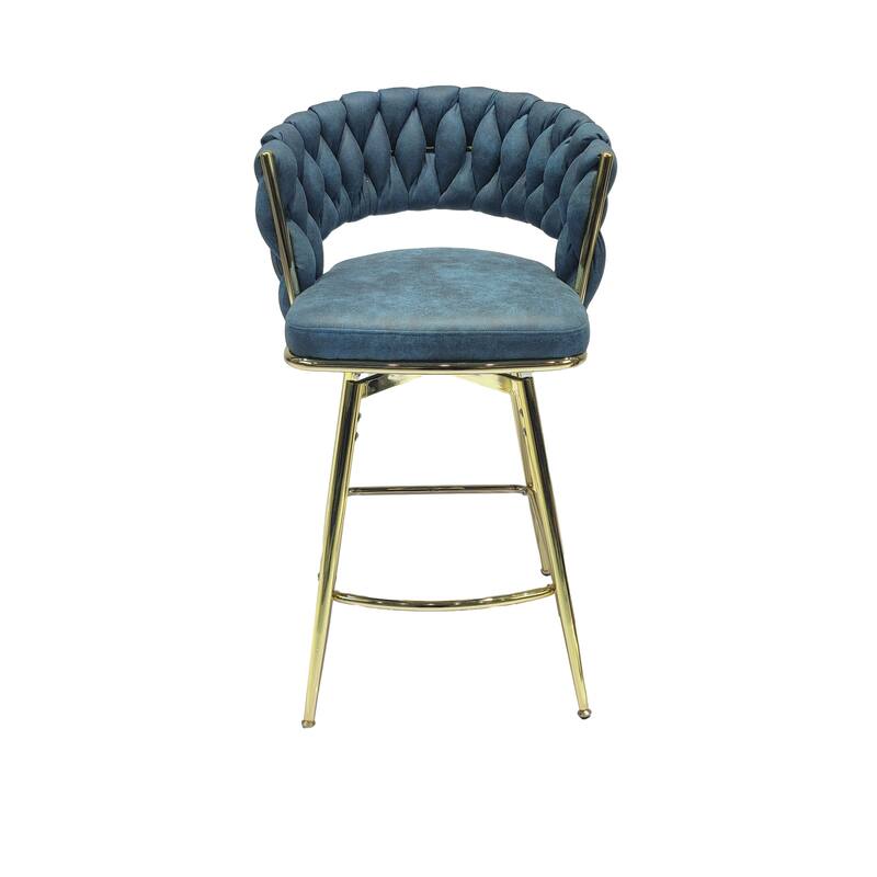 Set of 2 360 Degree Swivel Upholstered Arm Bar Stool,with Golden legs and Footrest