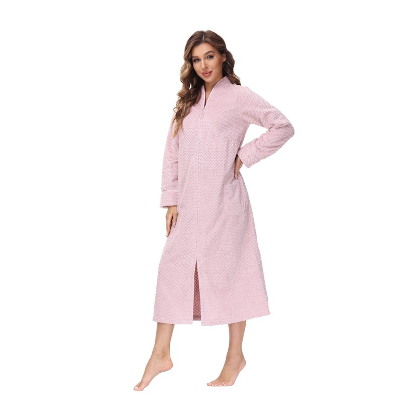 INK+IVY Women's Zip Front Embossed Plush Bathrobe