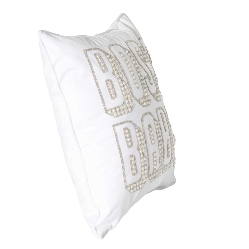 Boss Babe Pillow, Pearls and Rhinestones on Velvet, Feather Insert