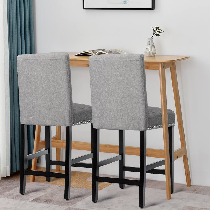 Costway Set of 2 25'' Kitchen Breakfast Chairs Nailhead Bar Stools