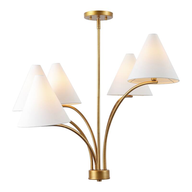SAFAVIEH Lighting Johanna, 5 Light, 30 Inch, Antique Brass, Metal/Fabric Chandelier - 30"W x 30"D x 41"H