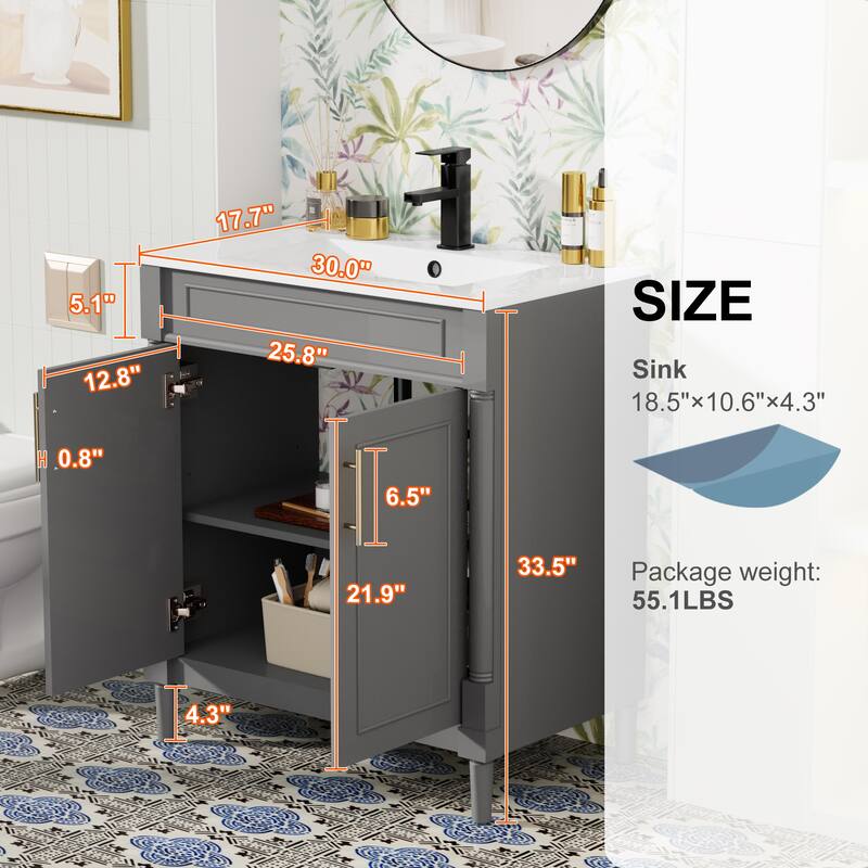 24"/30"/36" Retro Bathroom Vanity W/ Drop in Sink Combo Cabinet Set