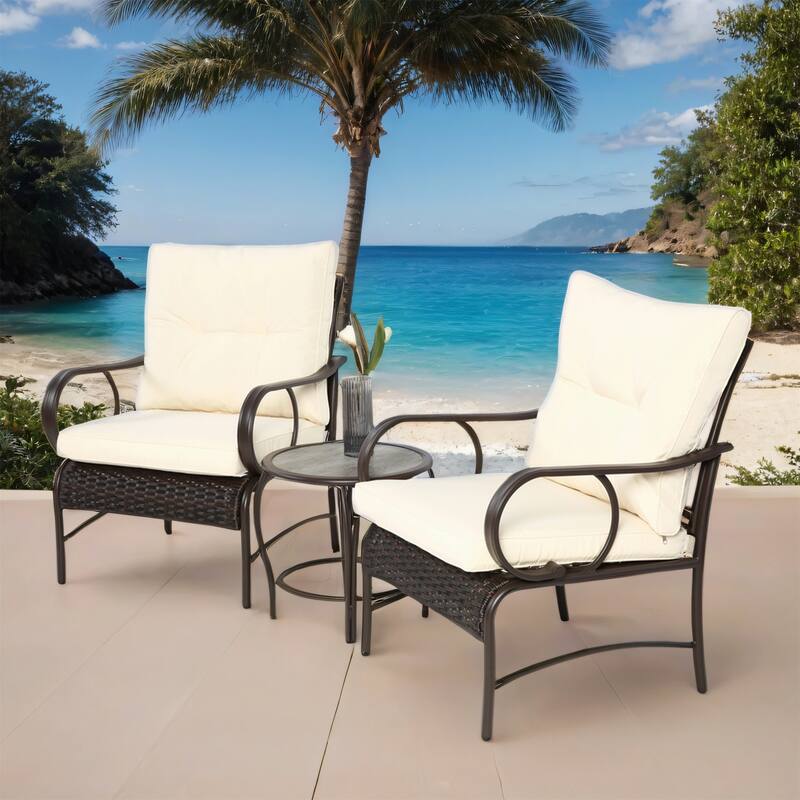 3-Piece Modern Rattan Patio Conversation Set with Coffee Table