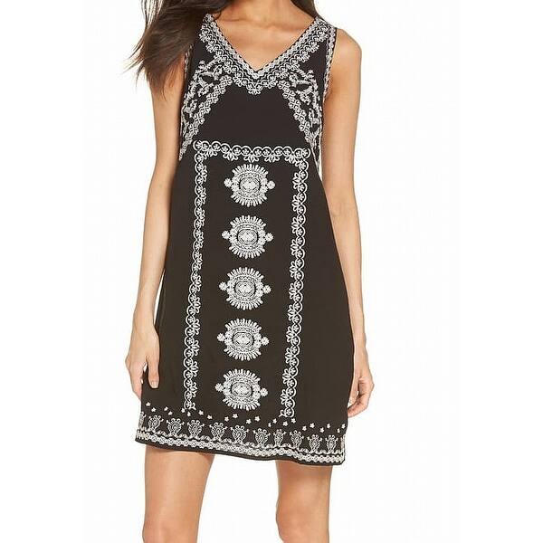 Shop Thml Women S Black Size Xl Floral Embroidered V Neck Shift