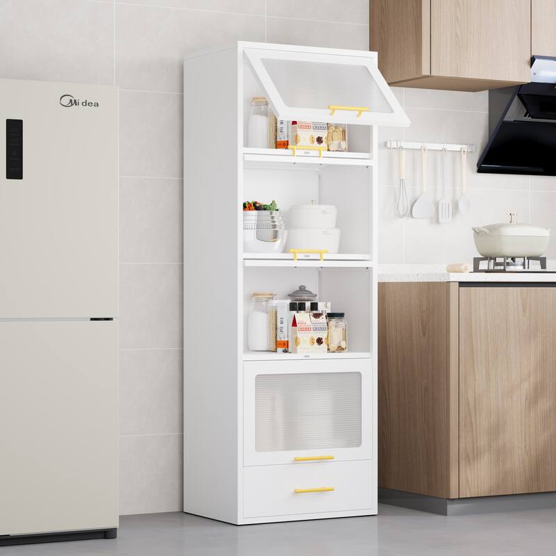 Freestanding Metal Display Storage Cabinet,Cupboard with Flip-up Acrylic Doors and Drawer