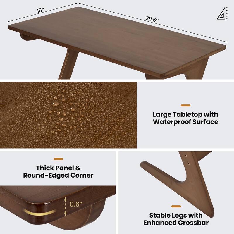 Costway Bamboo Sofa Side Table Z-Shaped Spacious Tabletop Space-Saving - See Details
