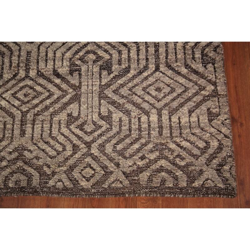 All-Over Trellis Moroccan Oriental Area Rug Handmade Brown Wool Carpet - 5'2" x 8'2"
