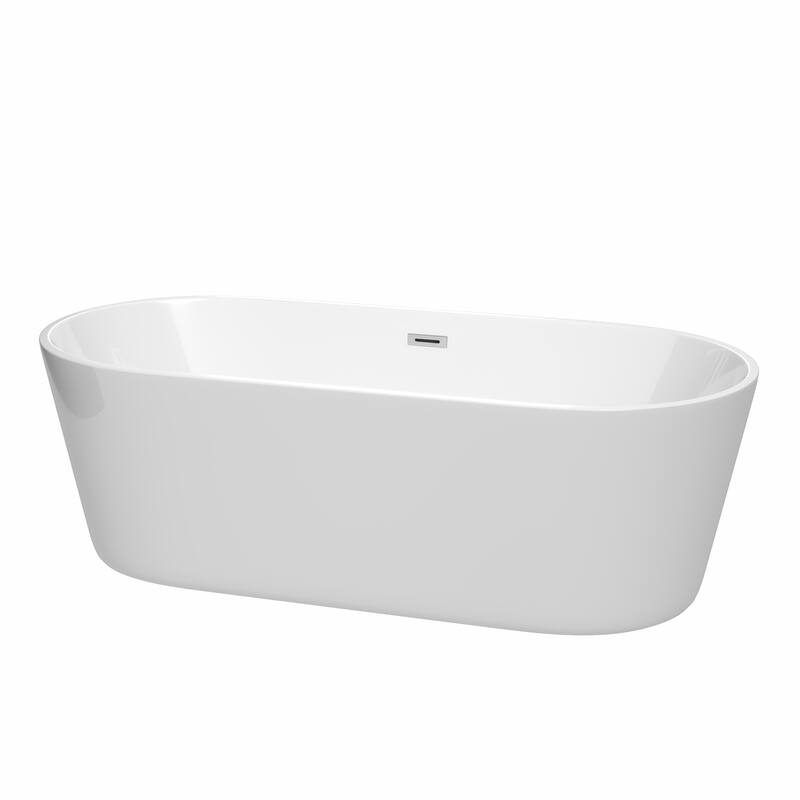 Wyndham Collection Carissa 71-inch White Freestanding Soaking Bathtub - White, Polished Chrome Trim