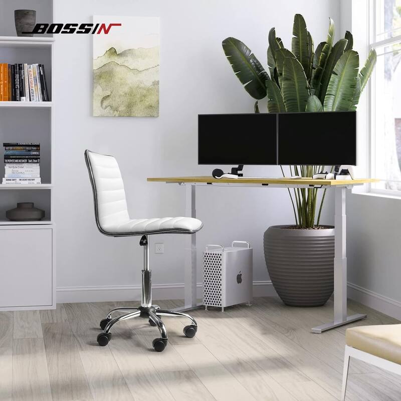 BOSSIN Adjustable Home Office Chair, Mid-Back Armless Ribbed Swivel Task Chair,Vanity Chair for Small Space, Livingroom Make-up