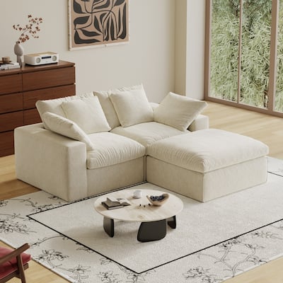 Deep Seat Loveseat Sofa & Ottoman Set, Modular L-shaped Sectional Sofa