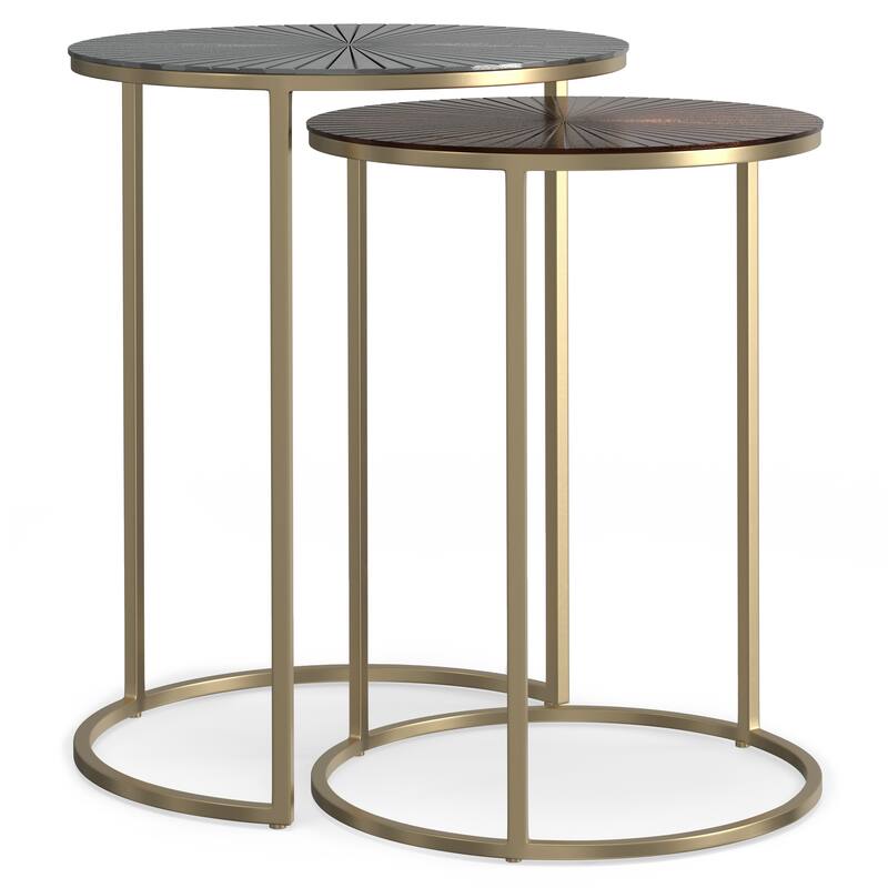 WYNDENHALL Oakdale Contemporary 18 inch Wide Metal Nesting table in Antique Nickel, Antique Copper, Fully Assembled