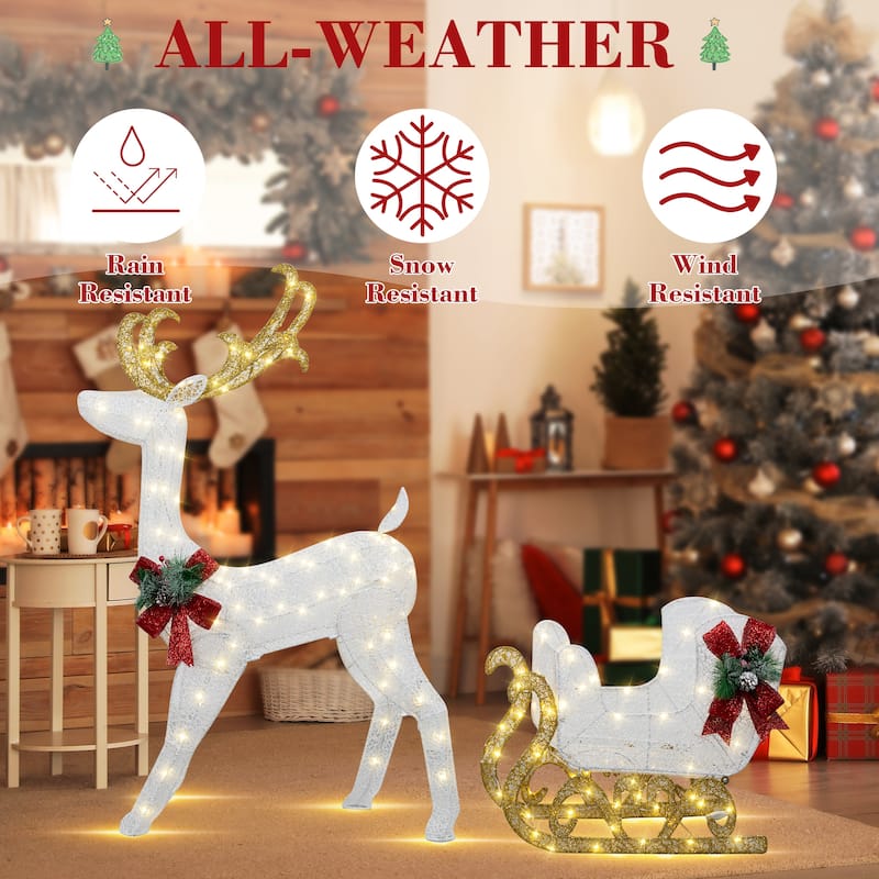 Futzca Lighted Christmas Reindeer & Sleigh, Outdoor Angel Christmas Decoration