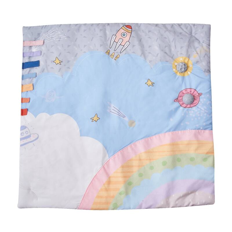 Space-Themed Baby Play Gym Mat with 6 Sensory Toys for Infant Tummy Time Crawling and Sitting