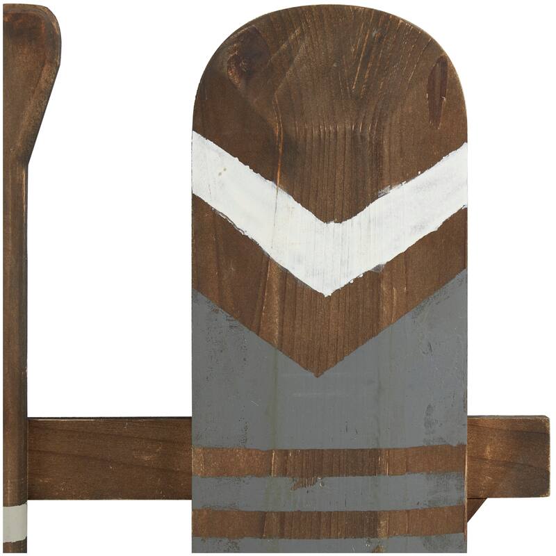 Light Gray Wood Arrow and Stripe Patterned Paddle Home Wall Decor with Muted Blue Accents