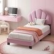 preview thumbnail 2 of 18, Twin Size Platform Bed Frame Velvet Upholstered Headboard Wooden Slats Support, Kids Wood Platform Bed Easy Assembly