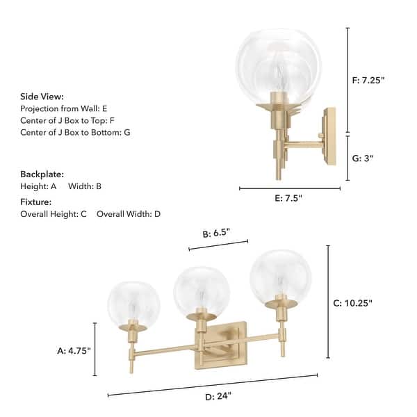 dimension image slide 4 of 7, Hunter Xidane Vanity Wall Light - Bathroom, Mid Century Modern, Glam - Clear glass