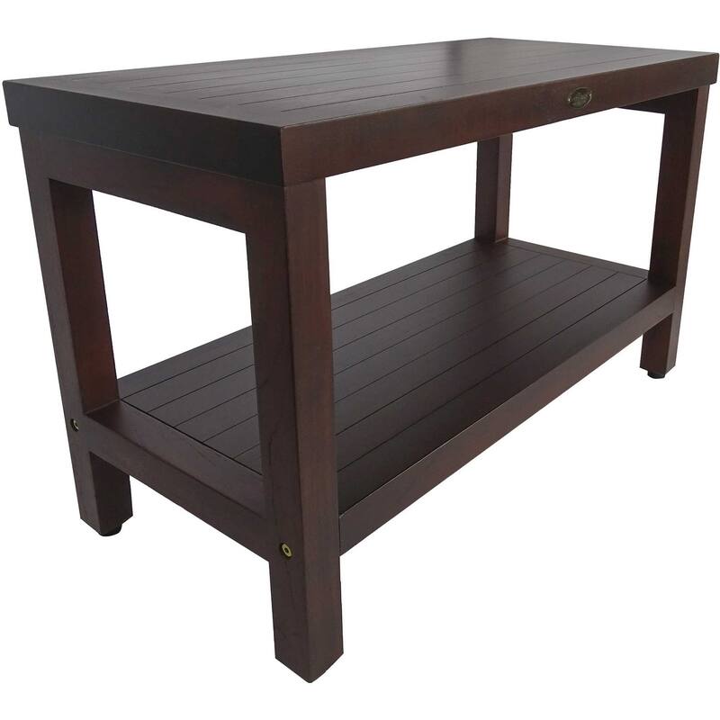 Compact Rectangular Teak Shower / Outdoor with Shelf in Brown Finish