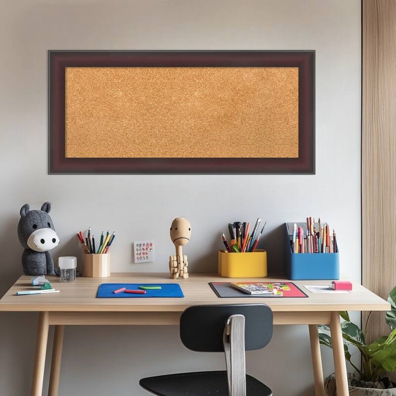 Grand Cherry Narrow Framed Cork Board - Bulletin Board, Organization Board, Pin Board
