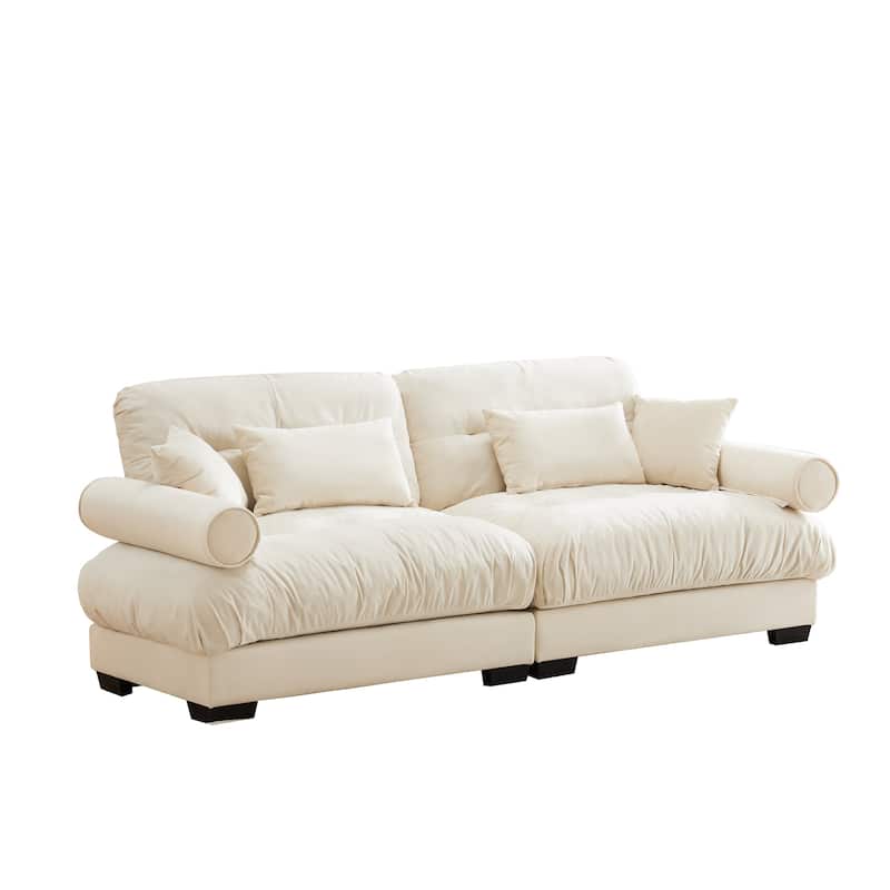93.7"Velvet 3-Seater Sofa with Bolster Armrests, High-Resilience Sponge Cushions