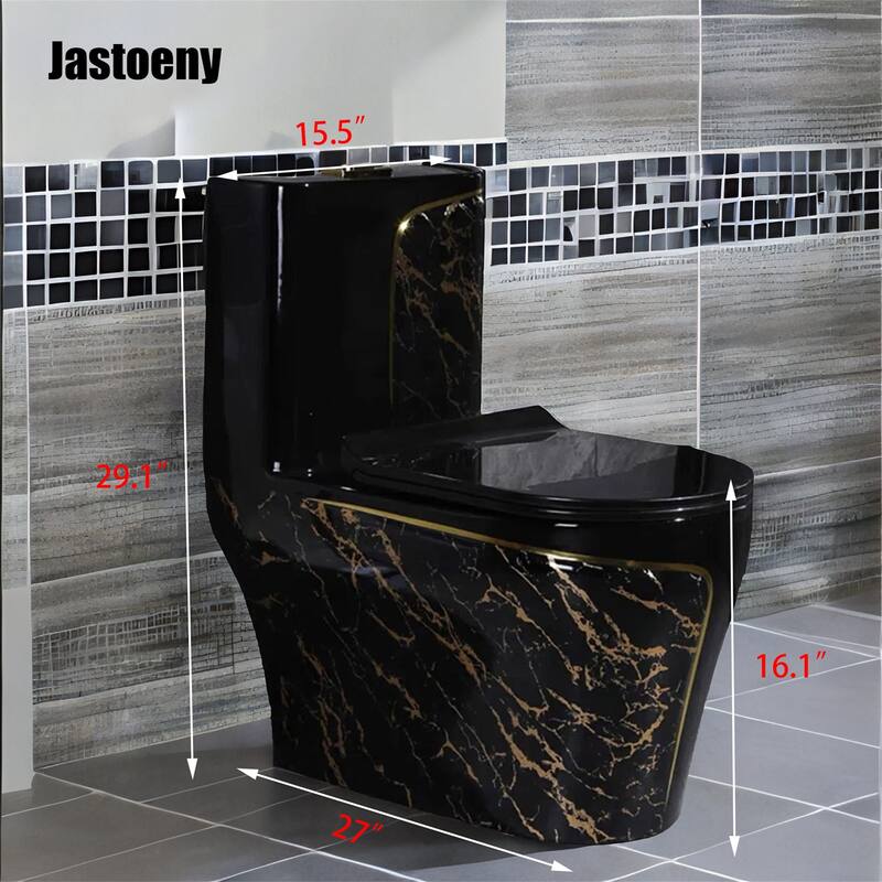 Jastoeny Black Large Pipe Ceramic One Piece Toilet with Seat