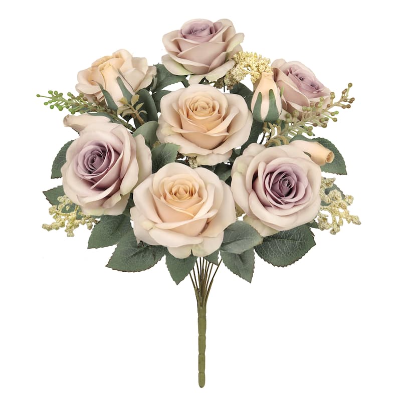 Set of 2 Ivory Lavender Artificial Rustic Rose Flower Stem Bush Bouquet ...