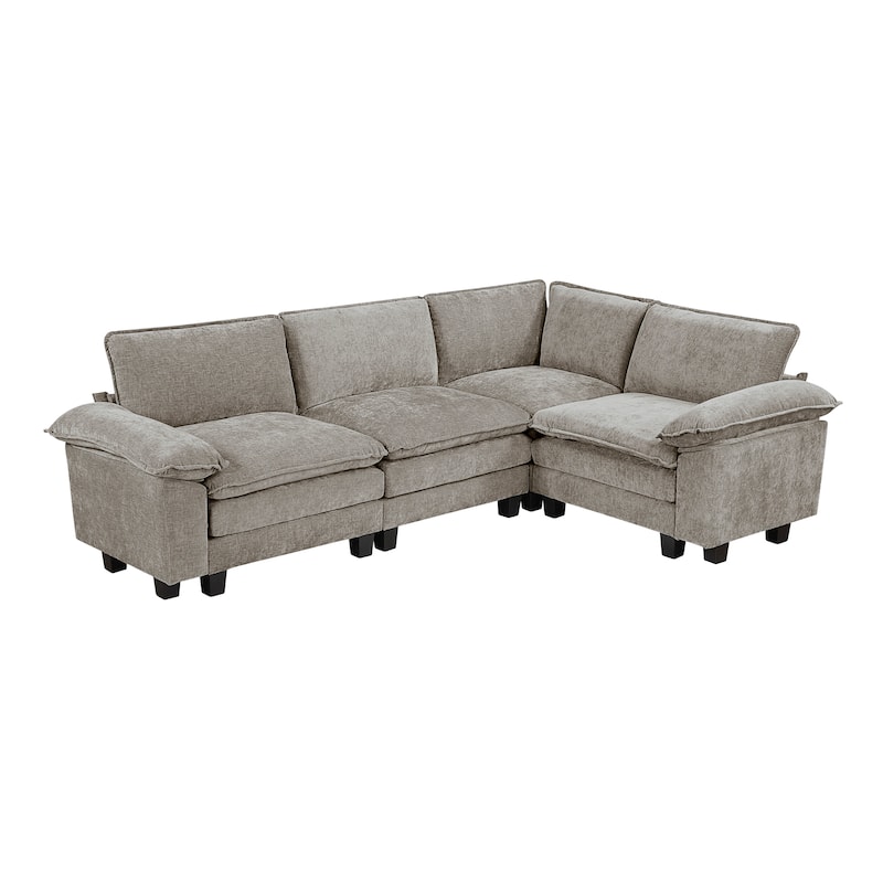 Terra Chenille 4-Piece Modular Sectional Sofa - Wood Finish Feet - Dark Pewter