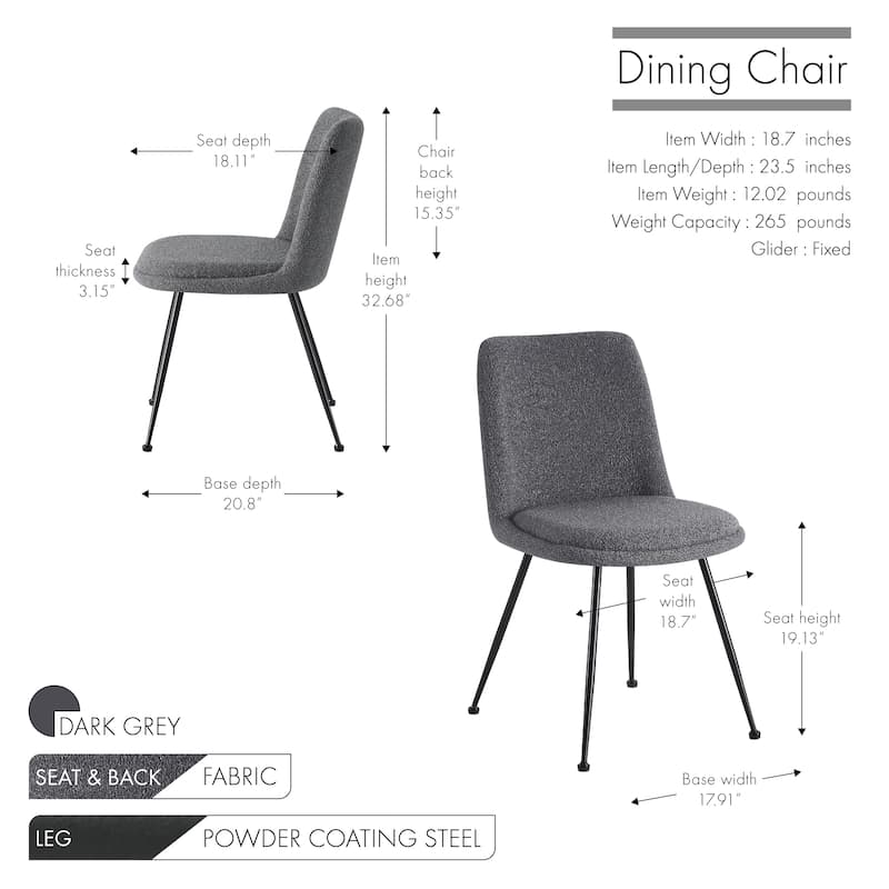 Porthos Home Soren Fabric Armless Dining Chairs with Steel Legs, Set of 2