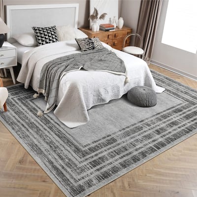 Washable Area Rugs for Living Room, Soft Modern Bordered Rug Non Slip Low Profile Carpets for Bedroom Dining Room