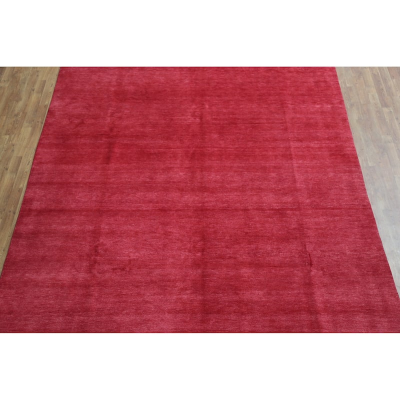 Hand Knotted Oriental 100% Wool Carpet Modern Solid Red Gabbeh Area Rug - 11' 11'' X 8' 9''