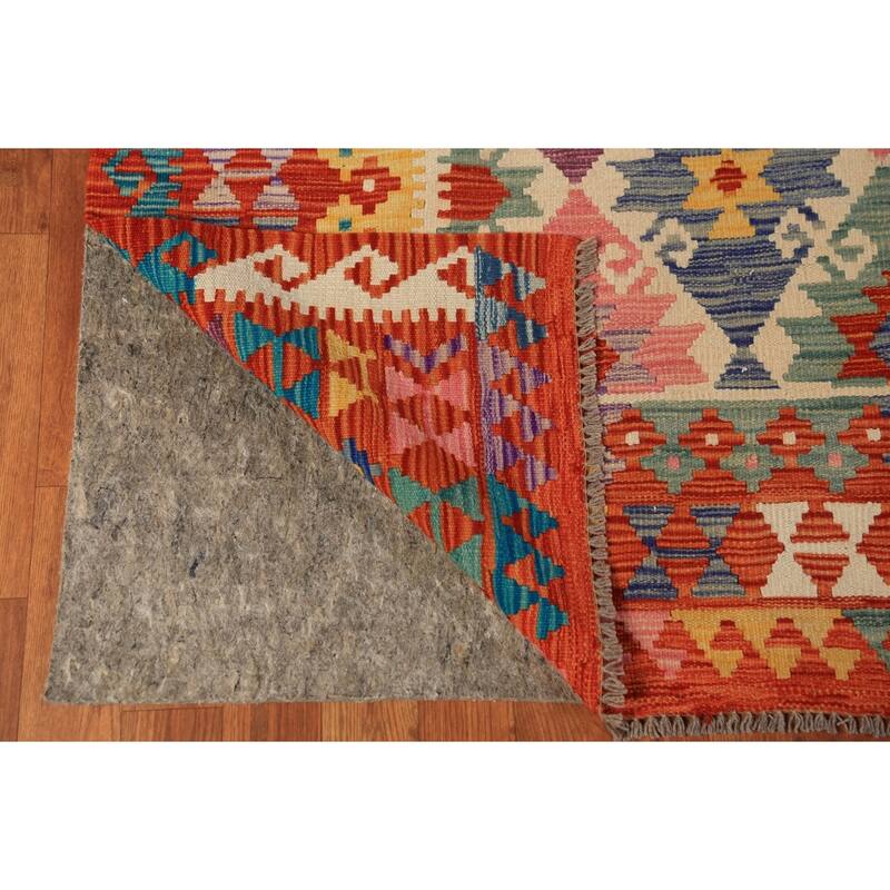 All-Over Geometric Kilim Oriental Area Rug Flatweave Wool Carpet - 8'7"x 9'4"