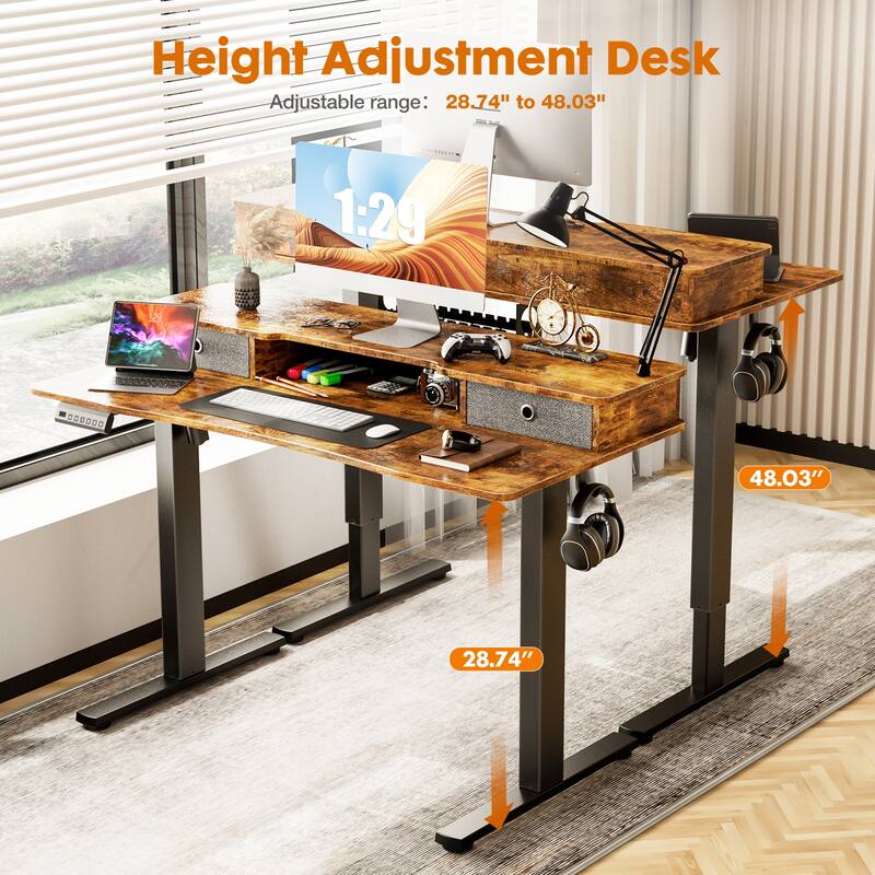 Home Office Height Adjustable Electric Standing Desk with Storage Shelf