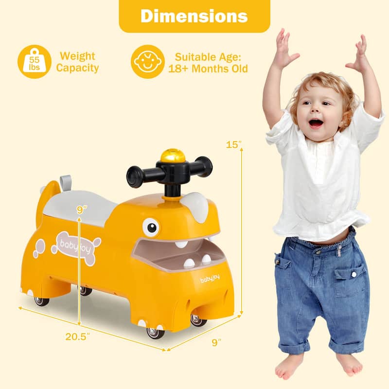Babyjoy Ride on Toy Baby Dinosaur Sliding Car with4 Universal Casters - See Details