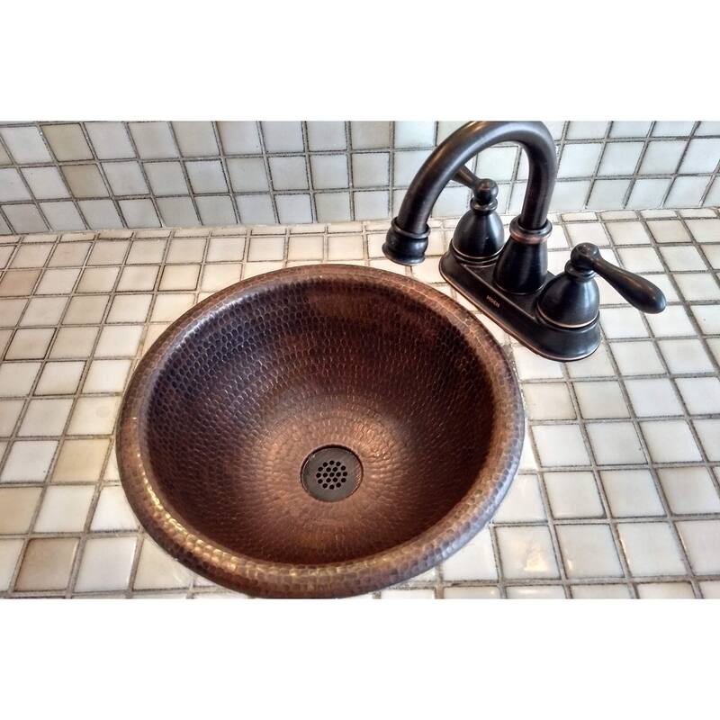 12-in Round Self Rimming Hammered Copper Bathroom Sink (LR12RDB)